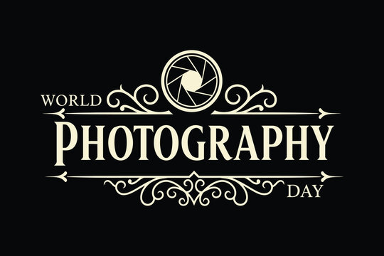 World Photography Day  typography with Camera Lens Graphic Design for Photographers and Creatives .