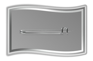 Close up of a wavy blank button badge with a safety pin attached, providing a customizable space for logos, designs, or messages, set against a gray background