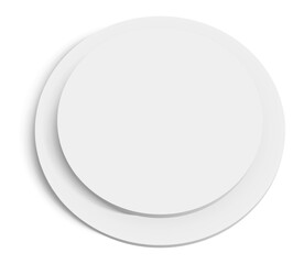 Two white circles are slightly offset, creating a layered effect with a soft shadow underneath, suggesting depth and dimension against a clean white background