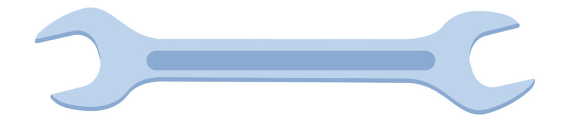 Light blue open end wrench isolated on a white background representing maintenance, repair, and mechanical work, ideal for websites and marketing materials related to tools and hardware