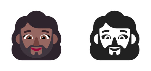 Person with Beard Emoji (Long Dark Hair, Medium-Dark Skin Tone)

