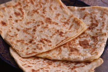 A close-up of the traditional Moroccan flatbread known as msemmen or msemen
