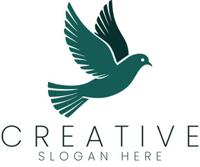 Obraz premium Elegant Teal Dove Bird Logo Design Graphic Vector Illustration art hope icon blue peace wings clean 