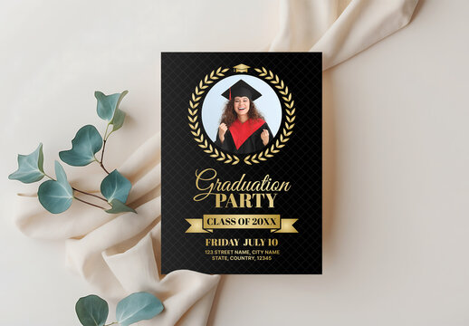 Class of 2026 Black & Gold Graduation Party Invitation