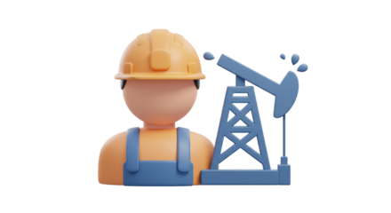 Isolated Oil Worker with Oil Derrick in Cartoon Style