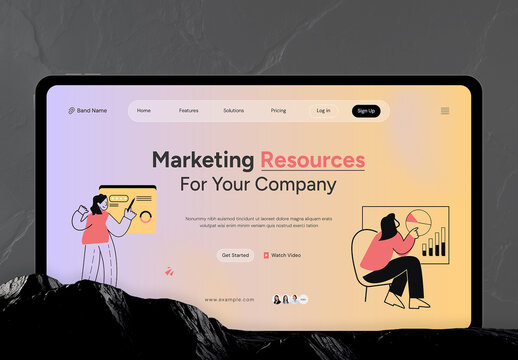 Website Hero Lading Page Layout with Character and App Illustrations