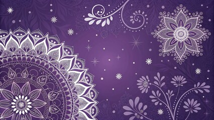 Mystical Purple Mandala with Floral and Cosmic Elements V1