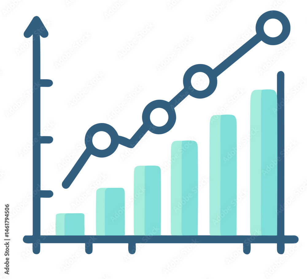Poster vector growth chart icon with arrows and bars representing progress and analytics