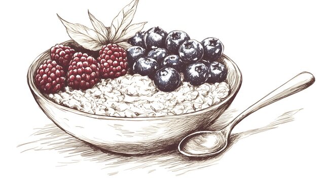 berries oatmeal bowl sketch clip art preview