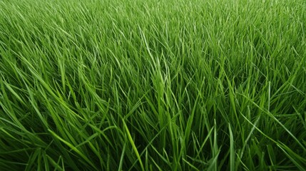 Obraz premium Lush green grass field with dense fresh blades growing in summertime