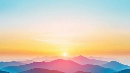 Fototapeta premium Serene mountain landscape with colorful sunrise and misty horizons