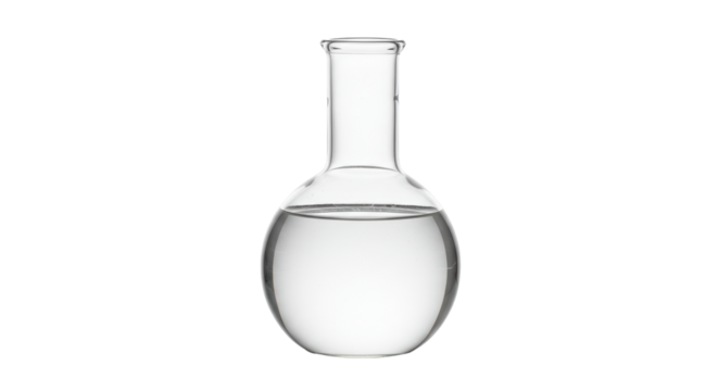 Isolated Round Bottom Flask Filled with Clear Liquid for Laboratory