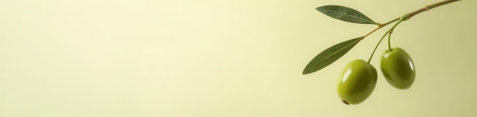 Single olive branch with olives, soft light, blank background, smooth, fresh, branch