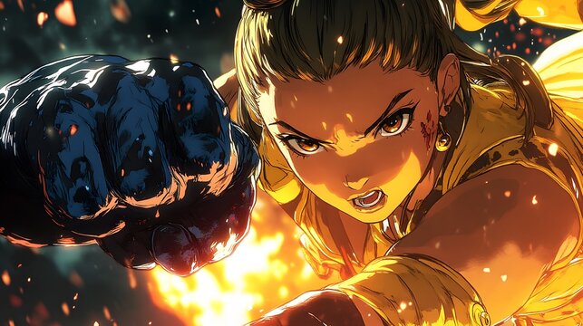 Queen Bee glowing as she defeats a dark akuma in anime style