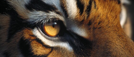 The piercing gaze of a tiger fills the frame, capturing the essence of wild spirit and elegance with vivid fur textures and striking patterns.