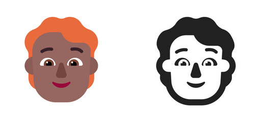 Person's Face Emoji (Orange/Red Hair, Dark Skin Tone)
