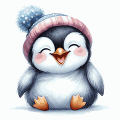 Puddle of Giggles penguin laughing happily isolated watercolor vector illustration svg © Arun168