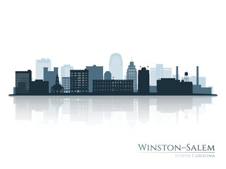 Winston–Salem skyline silhouette with reflection. Landscape Winston–Salem, North Carolina. Vector illustration.