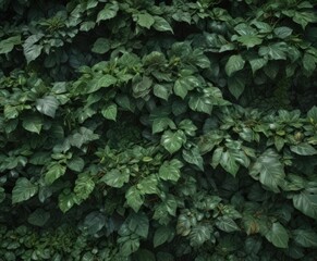 Obraz premium Dense, interwoven green leaves, showing varied shades and surface details , lush, texture