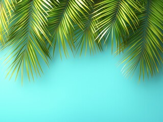 Fototapeta premium Minimalist Blue Paper-Cut Tropical Leaves Background, HD Botanical Texture for Graphic Design, Web Decor, and Commercial Use