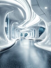 A futuristic hallway glowing with lights.