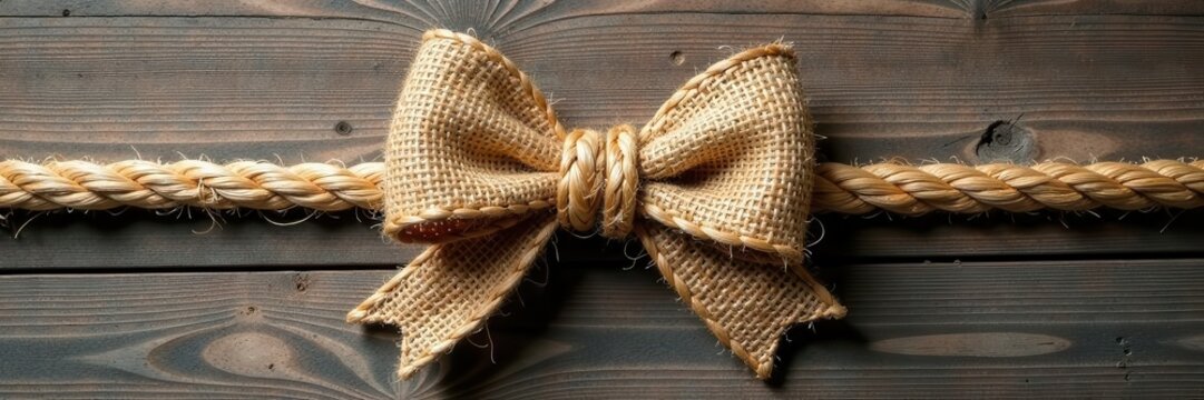 Rustic twine burlap rope bow, isolated Natural texture , rustic, stylish