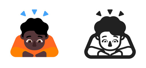 Person Bowing Deeply Emoji (Very Dark Skin Tone, Orange Shirt)
