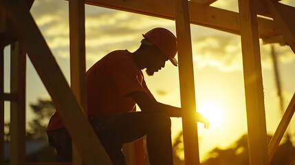 Fototapeta premium Construction Worker at Sunset