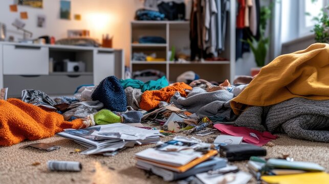 Disorganized chaos captures the essence of a cluttered yet lived-in room