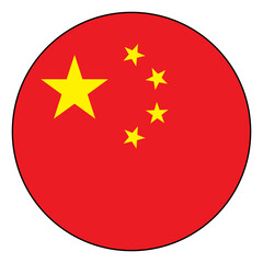Flag of China. Black edge. China circle flag logo icon computer vector illustration design.