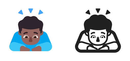Person Bowing Deeply Emoji (Dark Skin Tone, Blue Shirt)
