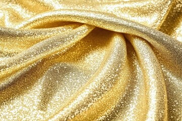 Golden fabric with shimmering texture.  Draped fabric with a luxurious, gold glitter effect