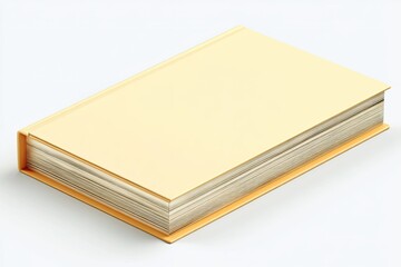 A light yellow book, hard cover,  isometric view.  Pages visible