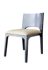 A wooden chair with a comfortable fabric seat, isolated with clipping path