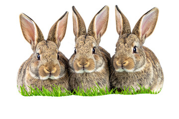 Obraz premium 3 Rabbit sitting on grass, transparent background