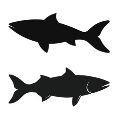 Salmon Fish Silhouette Vector Set – Two Black Isolated Fish on White Background
