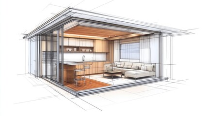 Architectural sketch of a modern interior design.