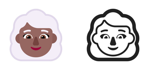 Woman's Face Emoji (White/Grey Hair, Dark Skin Tone)
