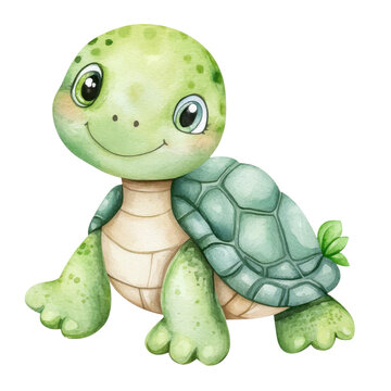 A cartoon turtle smiling on transparent background