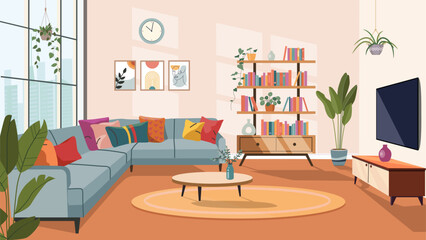 Living room interior. Vector flat  cartoon illustration © lyudinka