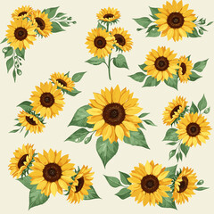 Collection of yellow sunflower floral arrangements and bouquets