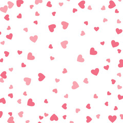 Pink confetti hearts falling on white background for Valentine's
