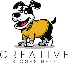 Happy Cartoon Dog Wearing Yellow Shirt Mascot Logo Design pet fun cute icon cute puppy brand white  