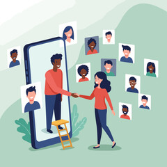Diverse people connecting via online video call on smartphone