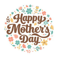 Happy Mother's Day brown lettering with colorful folk art flower