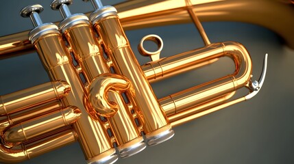 Detailed view of a polished brass cornet instrument.