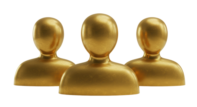 Isolated Three Golden User Icons in a Group