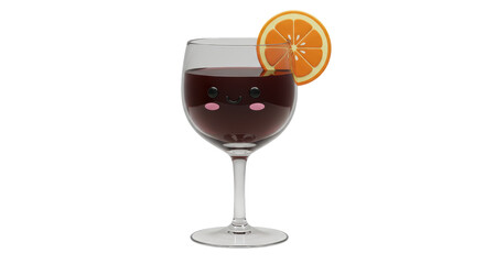 Isolated Cartoon Wine Glass with Orange Slice and Smiling Face