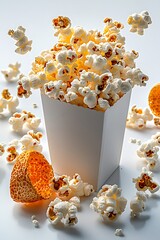 Popcorn in white box, scattered