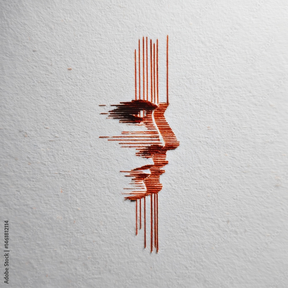 Leinwandbilder abstract portrait in red: a striking profile of lines and texture on a textured white background